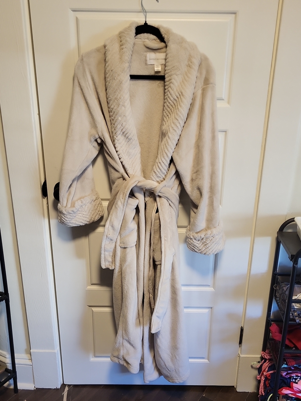 Charming Charlie Plush Shawl-Collar Robe in Light Cream